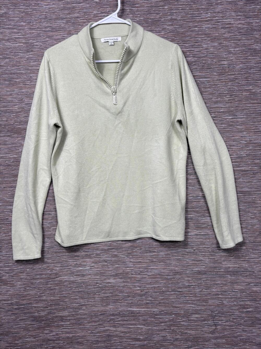 Mercer Street Studio Sweater Womens XL Green 1/4 Zip Mock Neck Knit Pullover
